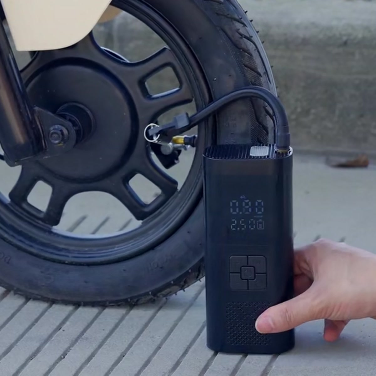 ProPump inflating a motorcycle tire